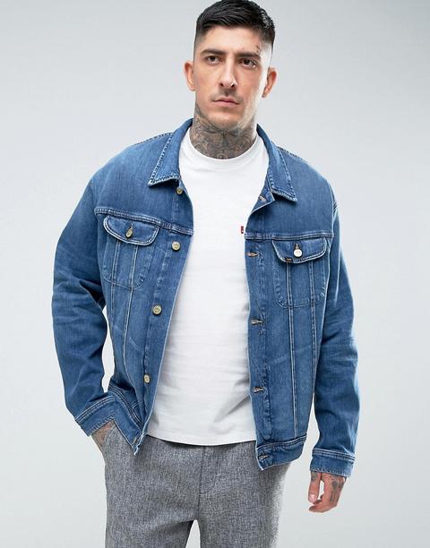 Lee - Giacca Stile Motociclista Oversize In Denim Elasticizzato Lavaggio Medio - Blu