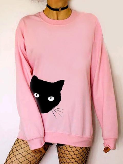 Pullover Motivo A Cartoni Animati Girocollo Manica Lunga Carino Rosa