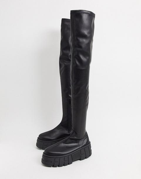 Asos Design Kellie Chunky Over The Knee Boots In Black