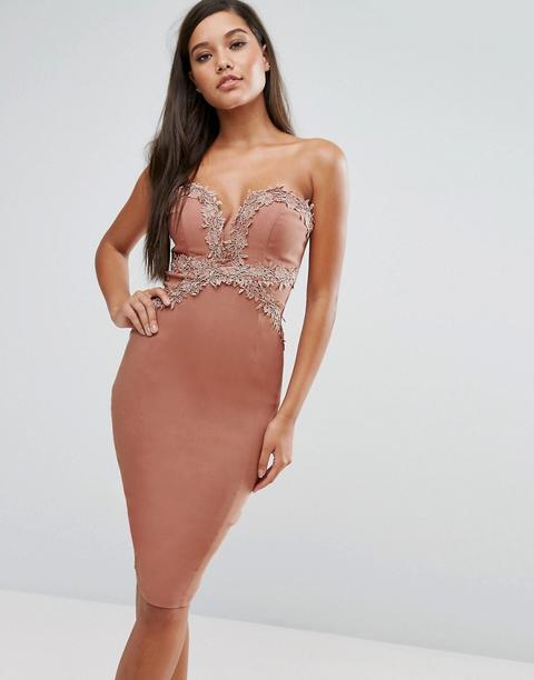 Rare London - Vestito Longuette Con Scollo A Cuore E Pizzo - Rosa