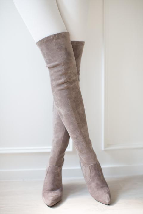 over the knee taupe boots