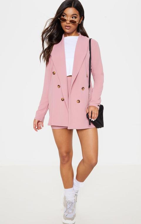 Pink Oversized Button Detail Blazer, Pink