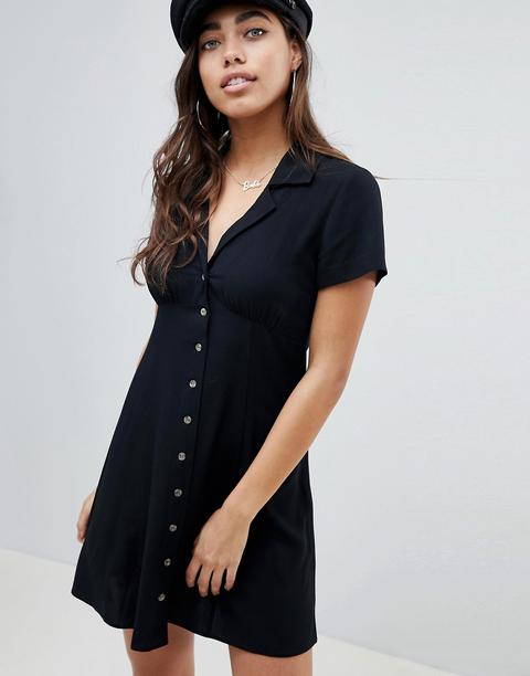 Asos Design - Vestitino A Pieghe Con Abbottonatura - Nero