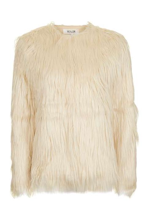 **heidi Long Cream Faux Fur Jacket By Wyldr - Jackets & Coats - Clothing