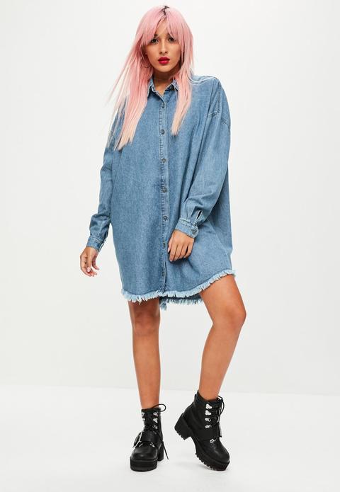 Blue Oversized Denim Shirt Dress, Blue