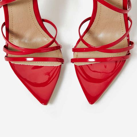 Kaia pointed barely there heel in red on sale patent