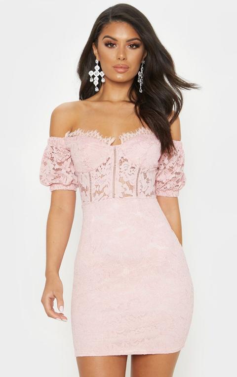 bardot pink lace dress