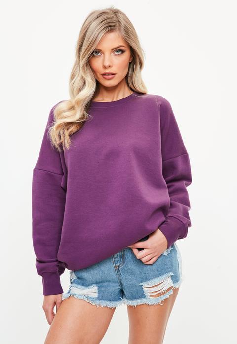 Purple Loopback Oversized Crew Neck Sweatshirt