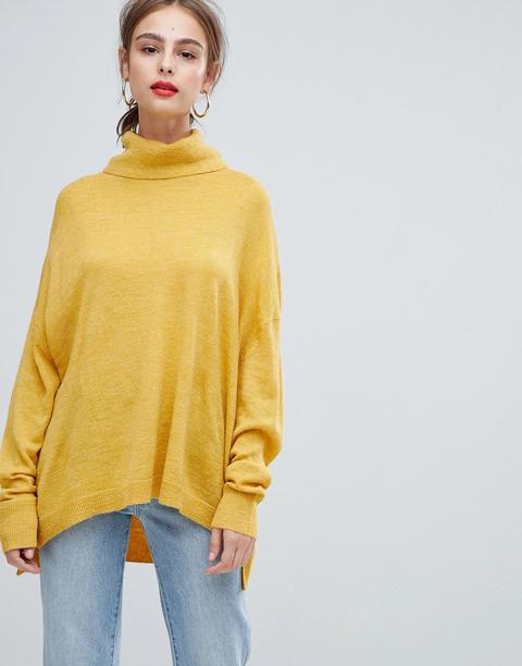 Pieces - Maglione Con Collo Alto - Giallo