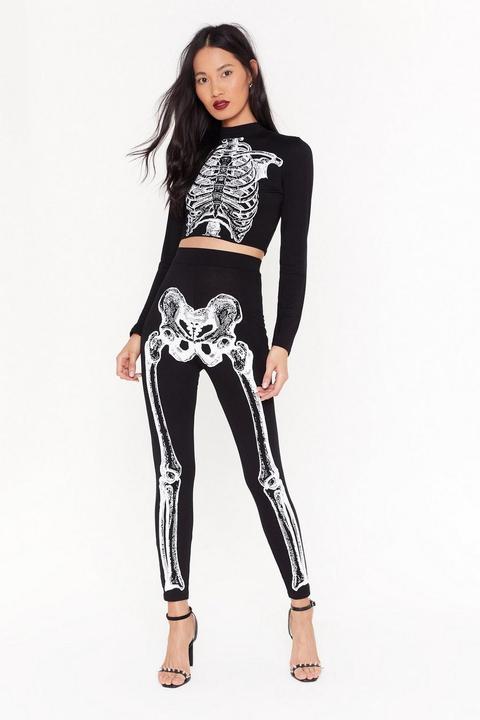 Bad To The Bone Skeleton Crop Top And Leggings Set