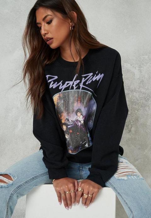 Black Purple Rain Brushed Back Graphic Sweatshirt, Multi