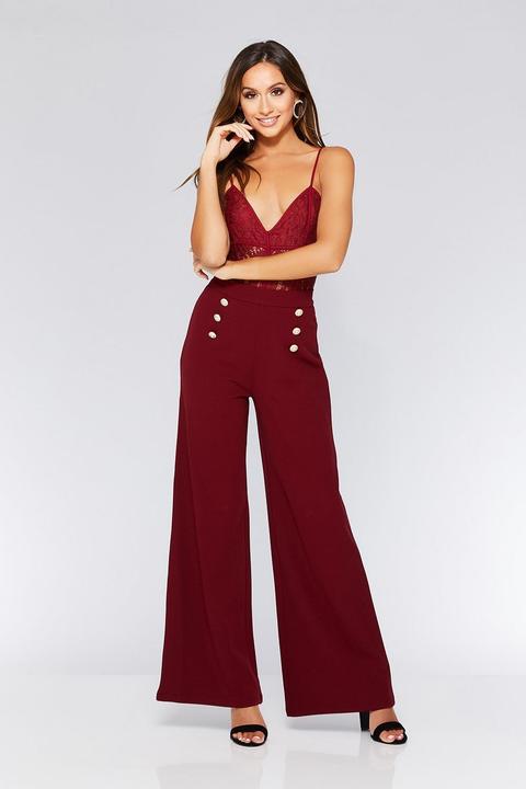 Berry Button Palazzo Trousers