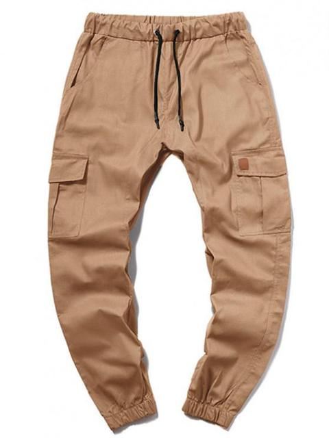 Zaful Pantalones Jogger De Color Sólido Con Cordón Milk White Camel Brown Army Green Black