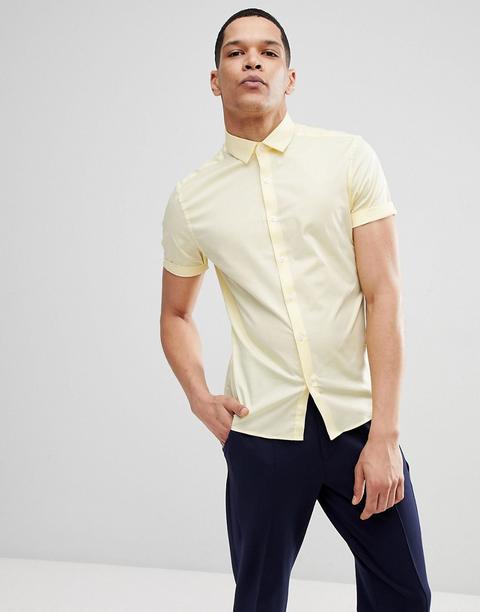 Camisa Ajustada De Manga Corta Color Amarillo De Asos Design