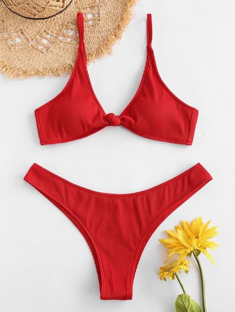 Bikini A Costine Annodato Di Zaful Mauve Lava Red