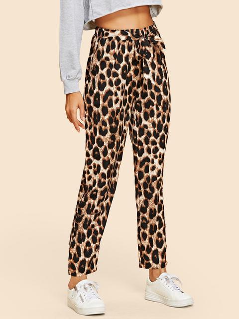 Pantaloni Con Stampa Leopardo Con Cinture