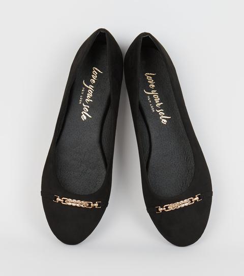 Black Suedette Bar Front Ballet Pumps New Look Vegan