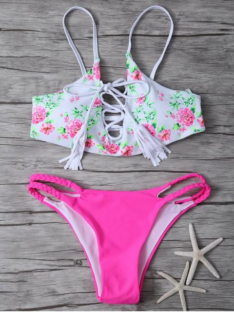 Lace-up Floral Bikini Set