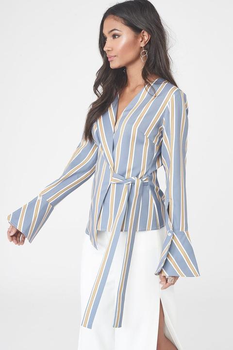 Asymmetric Shirt In Stripe Print