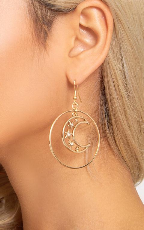 Gold Moon Middle Hoop Earrings