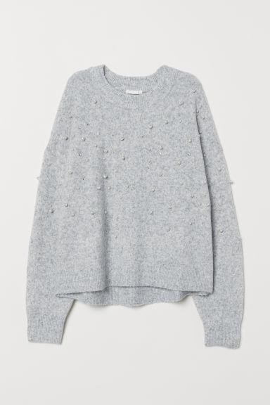 H & M - Pullover Con Ricami Di Perline - Grigio