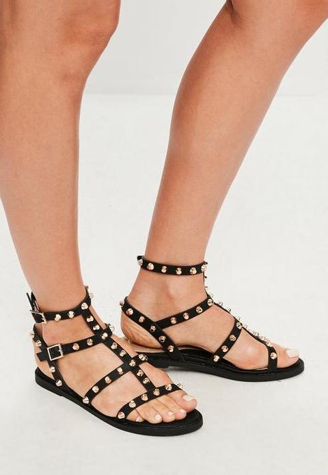 Black Studded Gladiator Sandals, Black