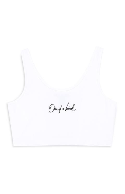 White Slogan Crop Top