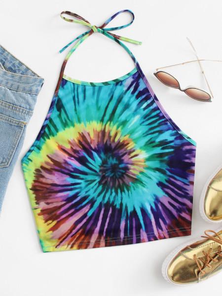 Top Halter De Efecto Teñido Anudado