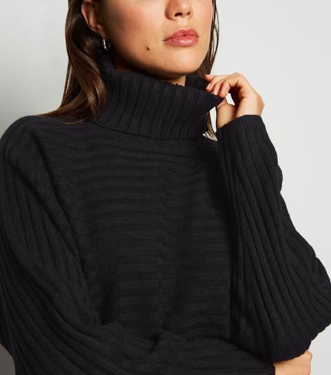 black roll neck crop jumper