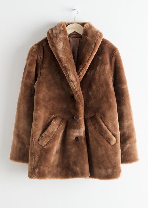 Short Faux Fur Coat - Brown