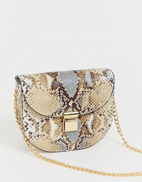 Bolso Saddle Con Estampado De Serpiente De New Look