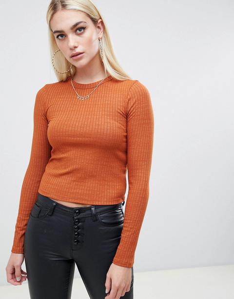 Asos Design Slim T-shirt With Long Sleeve In Rust-orange