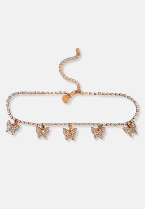 Gold Look Multi Butterfly Necklace, Gold