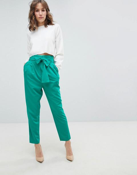 Asos Sartoriale - Pantaloni A Vita Alta Con Cintura - Verde