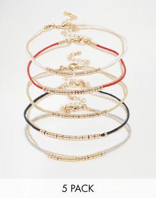 Asos - Confezione Di Braccialetti Sottili Con Perline Dorate - Multicolore