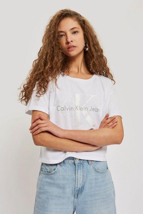 Womens Crop Logo T-shirt By Calvin Klein - White, White