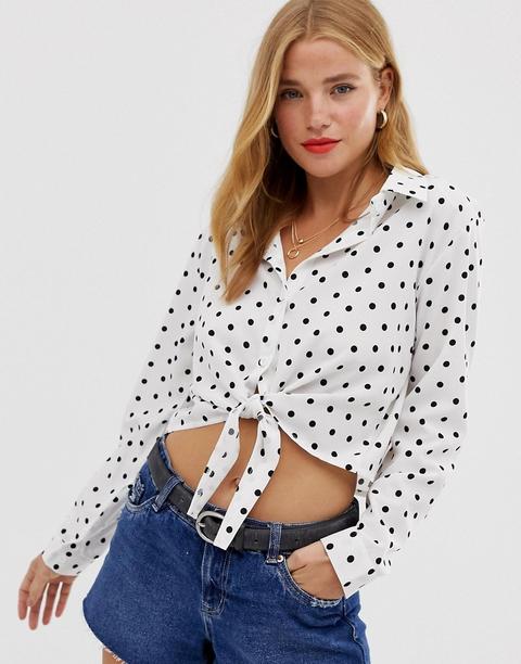 Qed London - Camicia A Pois Con Allacciatura Sul Davanti - Bianco