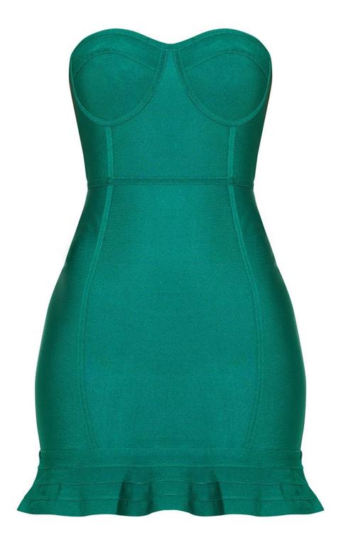 emerald green bandage frill hem bodycon dress Color:2-white fall-winter-sale EVERPRETTY EVER PRETTY Navy Prettylittlething dresses structured where it counts