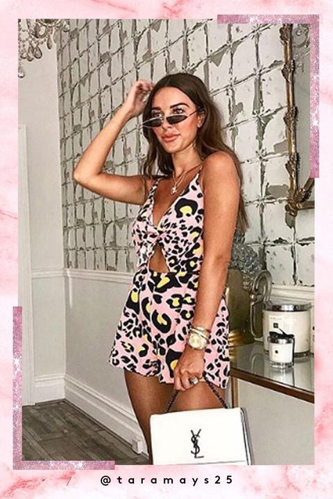 Rebecca Pink Tie Front Leopard Print Playsuit