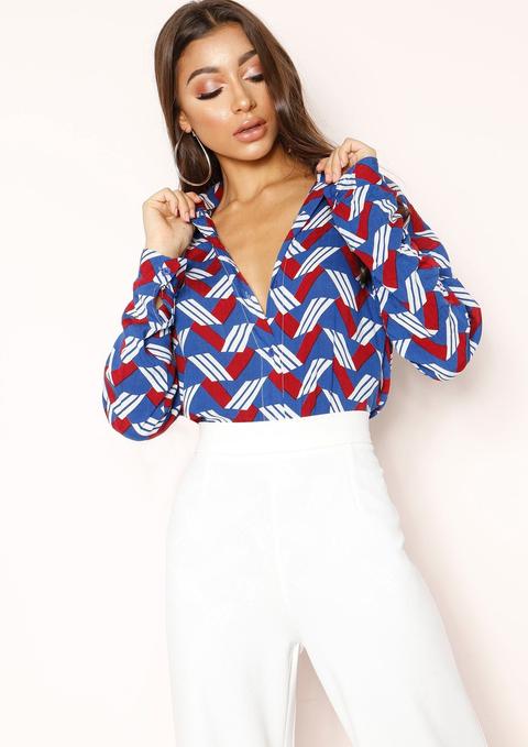 Ora Blue Geometric Print Shirt