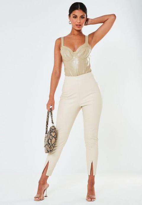 Premium Cream Faux Leather Leggings, Cream from Missguided on 21 Buttons