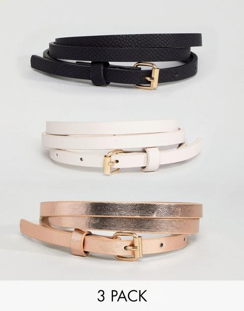 New Look - Confezione Da 3 Cinture Sottili - Oro