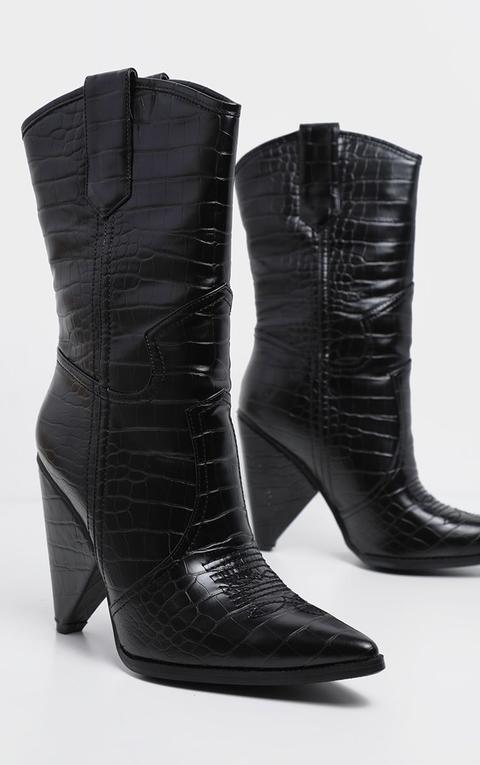 black cone heel boots