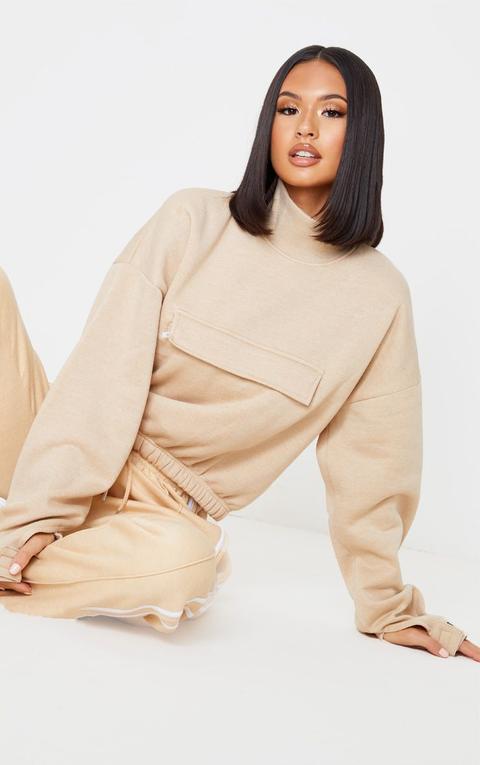 Sand Funnel Neck Pocket Front Sweater