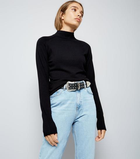 Black Funnel Neck Jumper