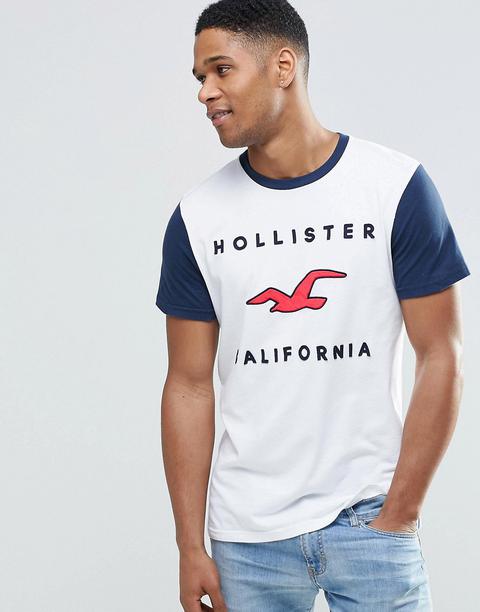 Camiseta Ajustada De Corte Slim En Blanco Con Logo Retro De Hollister