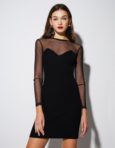 Vestido Combinado Con Transparencias