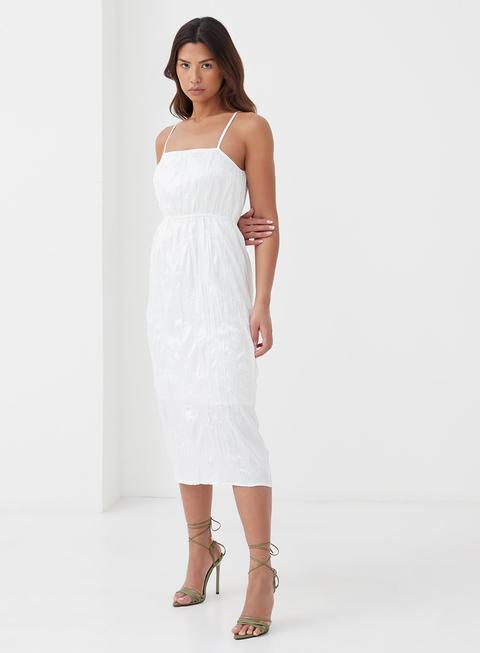 Rian Crinkle Satin Midi Dress White