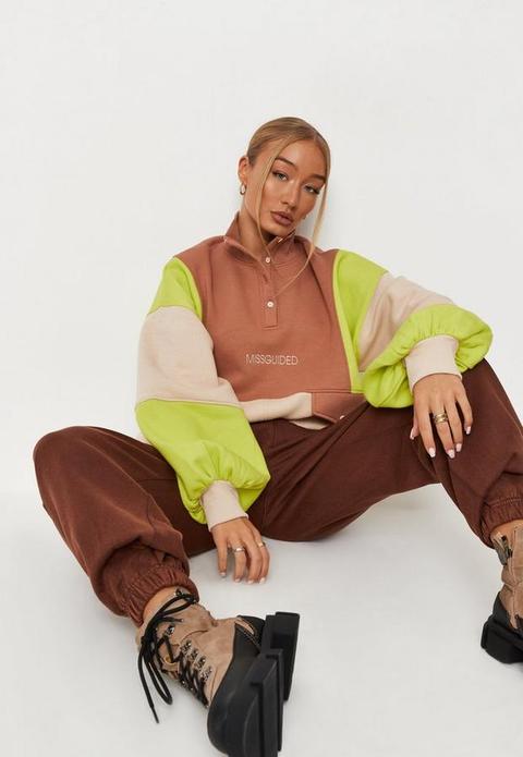 Lime Missguided Colourblock Retro Oversized Sweatshirt, Multi