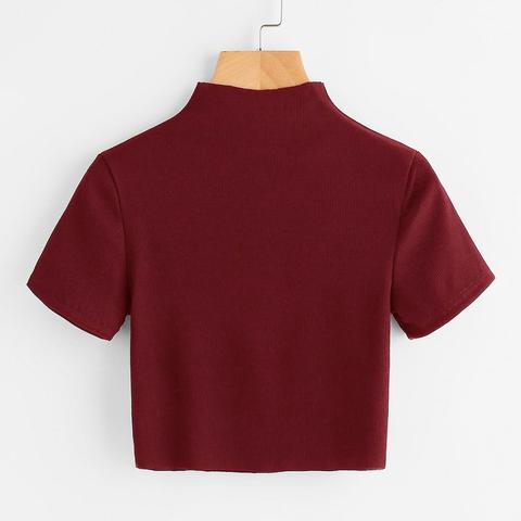 T-shirt Crop A Coste Con Collo Alto